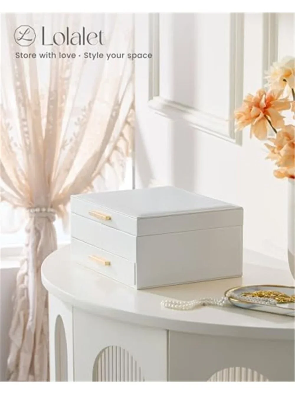 2-Layer Jewelry Box Organizer Holder for Women -Beige
